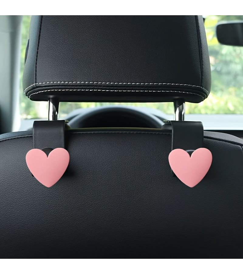 2 Green Heart Shaped Car Seat Back Hook Hidden Storage Accessory - Image 2