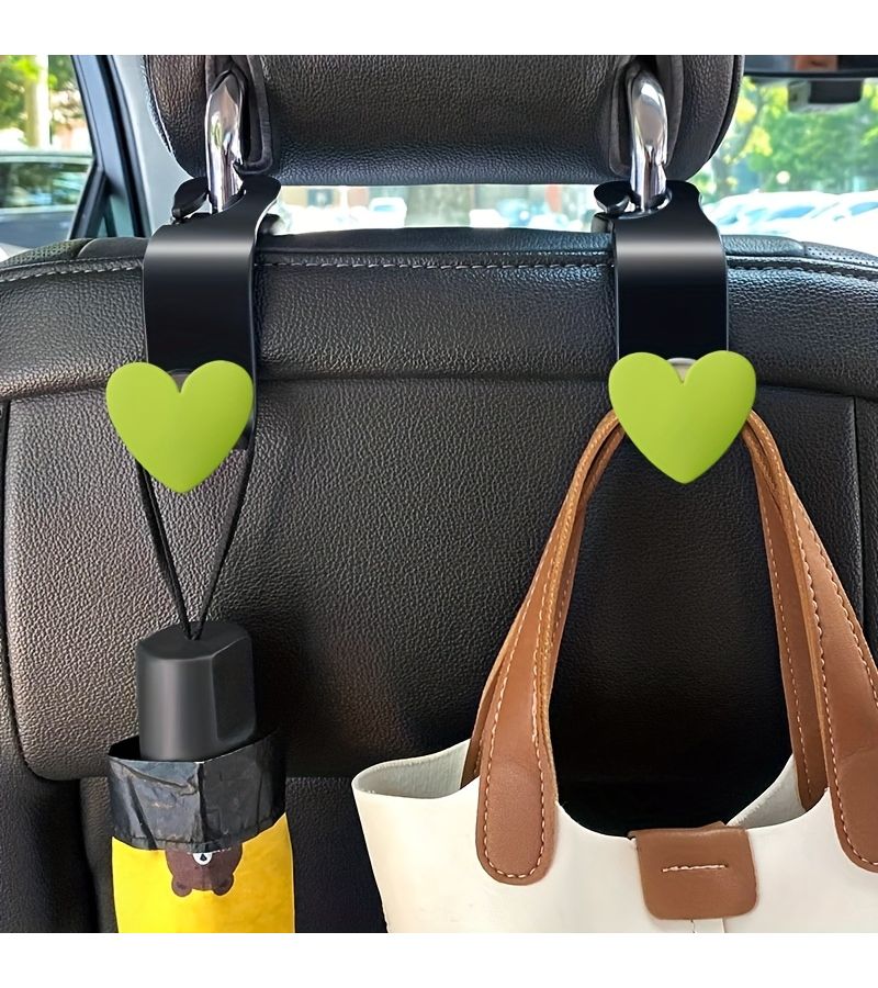 2 Green Heart Shaped Car Seat Back Hook Hidden Storage Accessory - Image 1