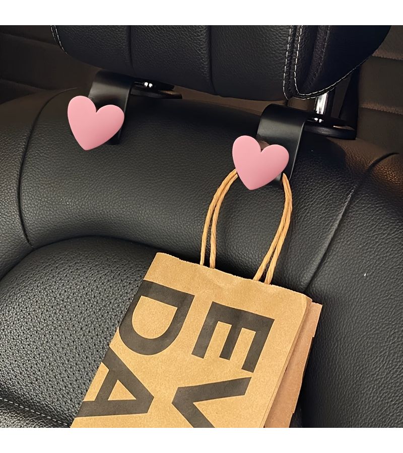 2 Green Heart Shaped Car Seat Back Hook Hidden Storage Accessory - Image 4