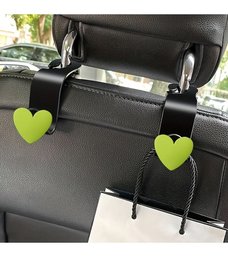 2 Green Heart Shaped Car Seat Back Hook Hidden Storage Accessory - Image 3
