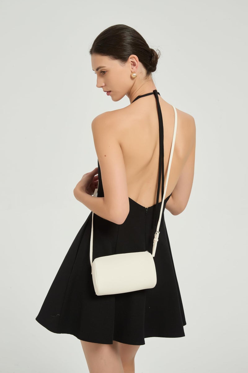 Party Hobo Crossbody Bags For Women,Vegan Leather Barrel Bag For Ladies,Designer Mini Pruse With Adjustable Strap,White - Image 3