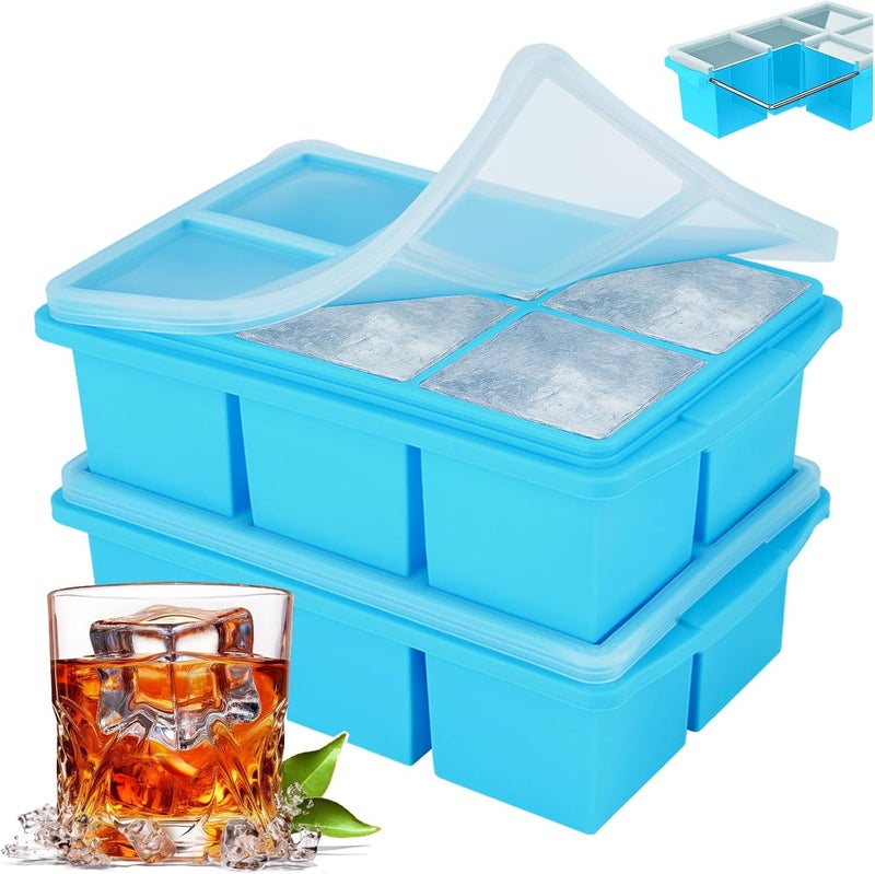 Xomoo Large Ice Cube Trays for Whiskey, Silicone Ice Cube Tray, with Reinforced Steel Ring Top, Makes 12 perfect 2-in ice cubes, Square Ice Tray for Cocktails, Whiskey, Coffee. (2 Pack) - Image 1