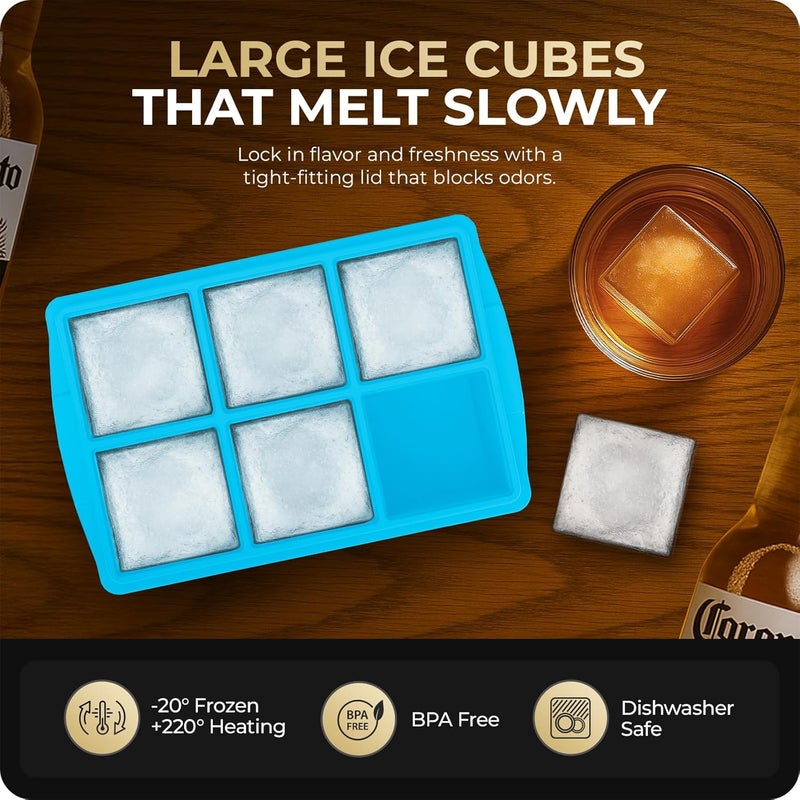 Xomoo Large Ice Cube Trays for Whiskey, Silicone Ice Cube Tray, with Reinforced Steel Ring Top, Makes 12 perfect 2-in ice cubes, Square Ice Tray for Cocktails, Whiskey, Coffee. (2 Pack) - Image 5