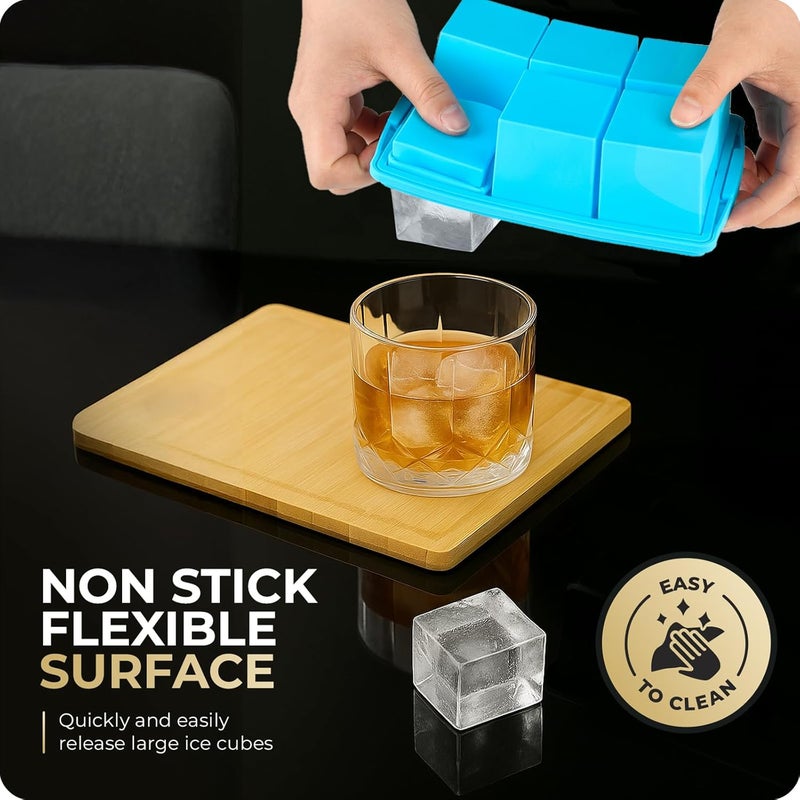 Xomoo Large Ice Cube Trays for Whiskey, Silicone Ice Cube Tray, with Reinforced Steel Ring Top, Makes 12 perfect 2-in ice cubes, Square Ice Tray for Cocktails, Whiskey, Coffee. (2 Pack) - Image 4
