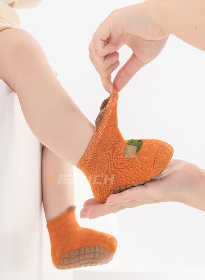 FEBLICH 5 Pair Baby Socks For Boys & Girls 1-3 Years, Toddler Cartoon Socks With Anti Slip Silicone Sole, Comfortable Cotton Non Slip Grip Ankle Socks For Baby Girl Boys Multicolor Multi Design - Image 5