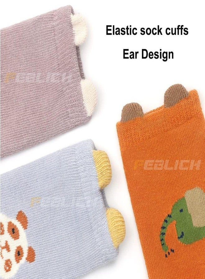 FEBLICH 5 Pair Baby Socks For Boys & Girls 1-3 Years, Toddler Cartoon Socks With Anti Slip Silicone Sole, Comfortable Cotton Non Slip Grip Ankle Socks For Baby Girl Boys Multicolor Multi Design - Image 4