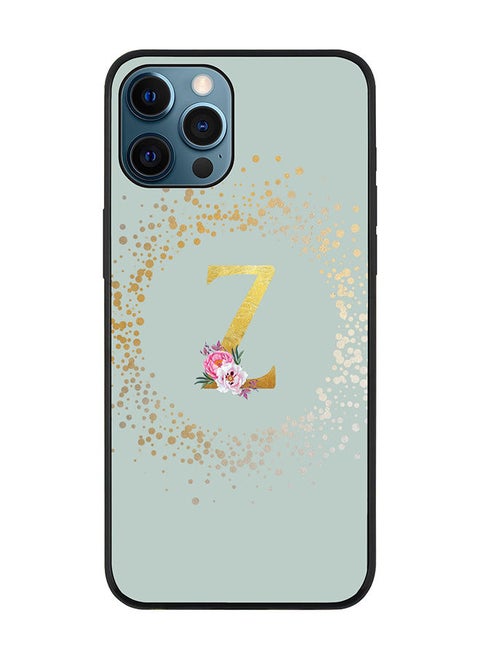 Rugged Black edge case for Apple iPhone 12 Pro Max Slim fit Soft Case Flexible Rubber Edges TPU Gel Thin Cover - Custom Monogram Initial Letter Floral Pattern Alphabet - Z (Light Grey)