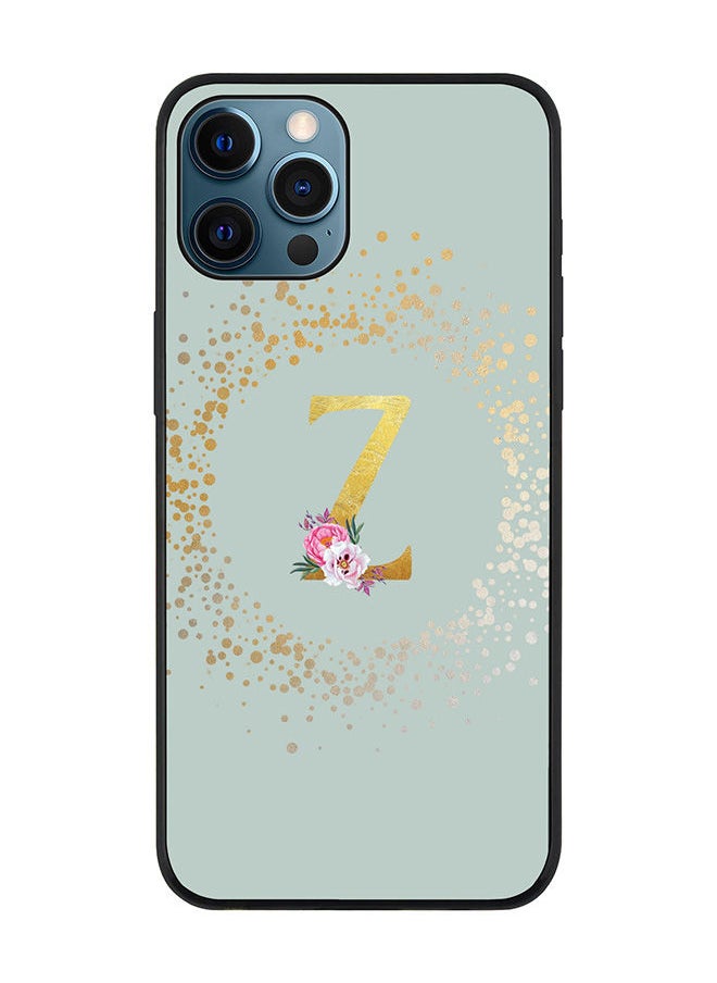 Rugged Black edge case for Apple iPhone 12 Pro Max Slim fit Soft Case Flexible Rubber Edges TPU Gel Thin Cover - Custom Monogram Initial Letter Floral Pattern Alphabet - Z (Light Grey)