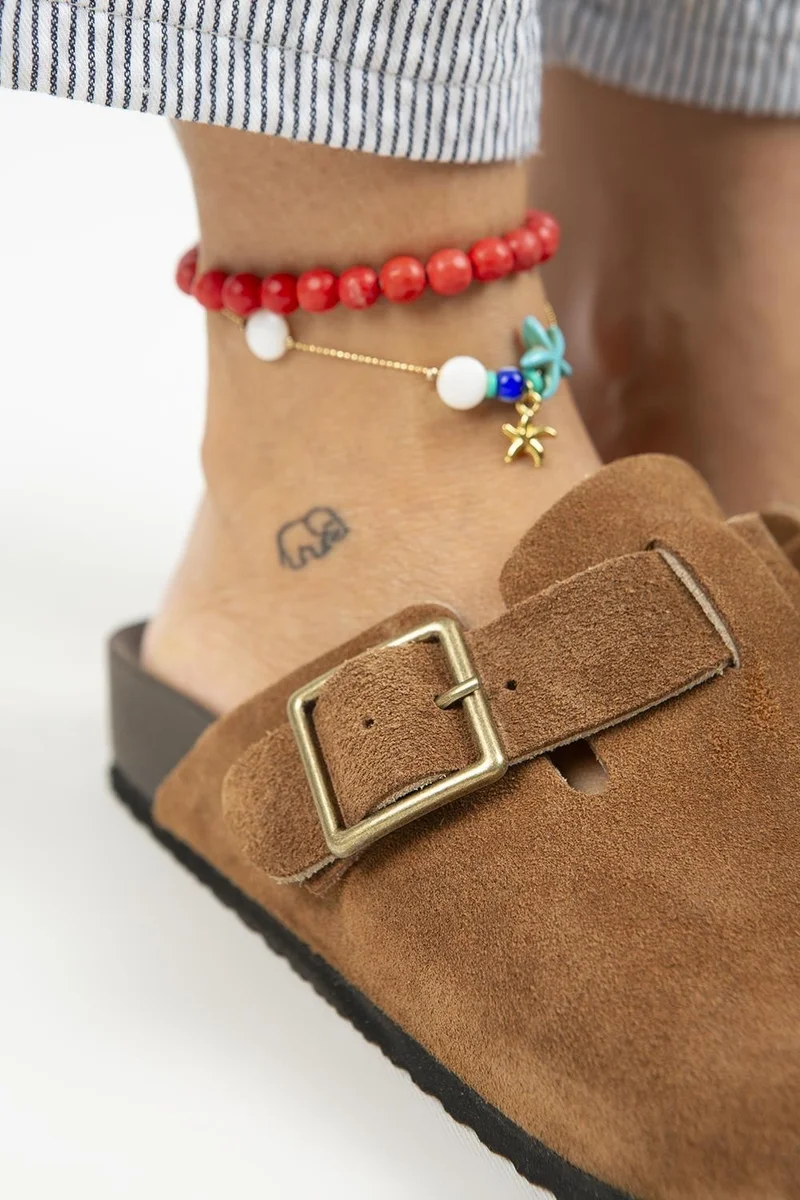 Manijero Manjero Zeta 2 Women's Leather Leather Belt Buckle Sabo Tan Slippers