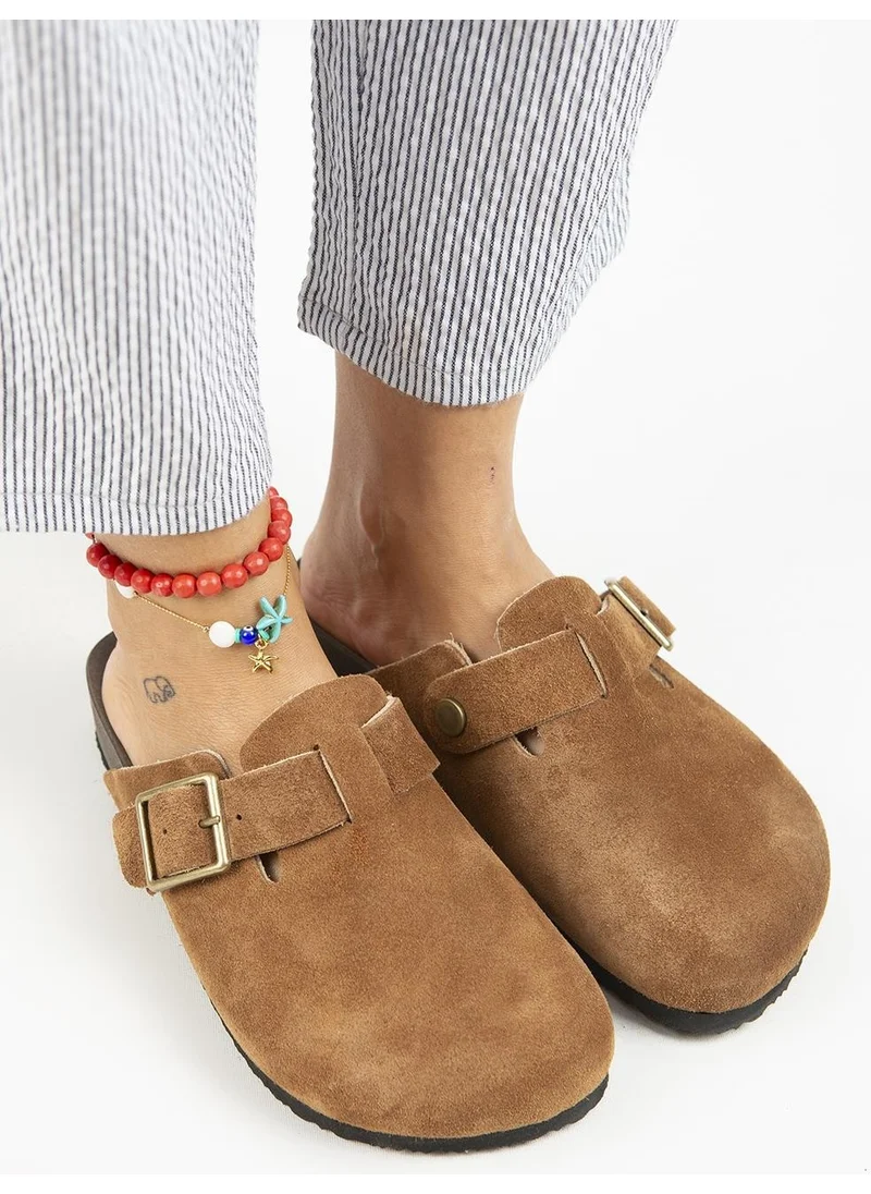 Manijero Manjero Zeta 2 Women's Leather Leather Belt Buckle Sabo Tan Slippers