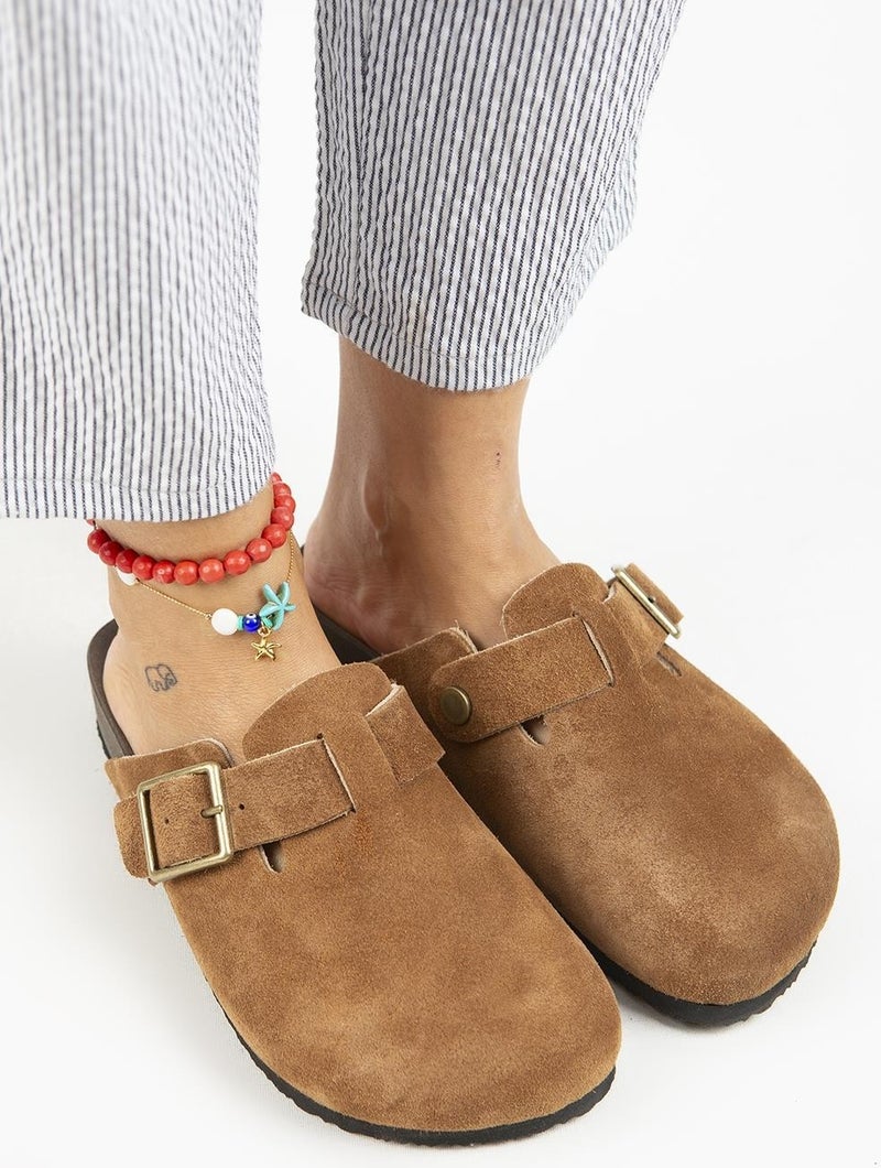 Manijero Manjero Zeta 2 Women's Leather Leather Belt Buckle Sabo Tan Slippers  - Image 2