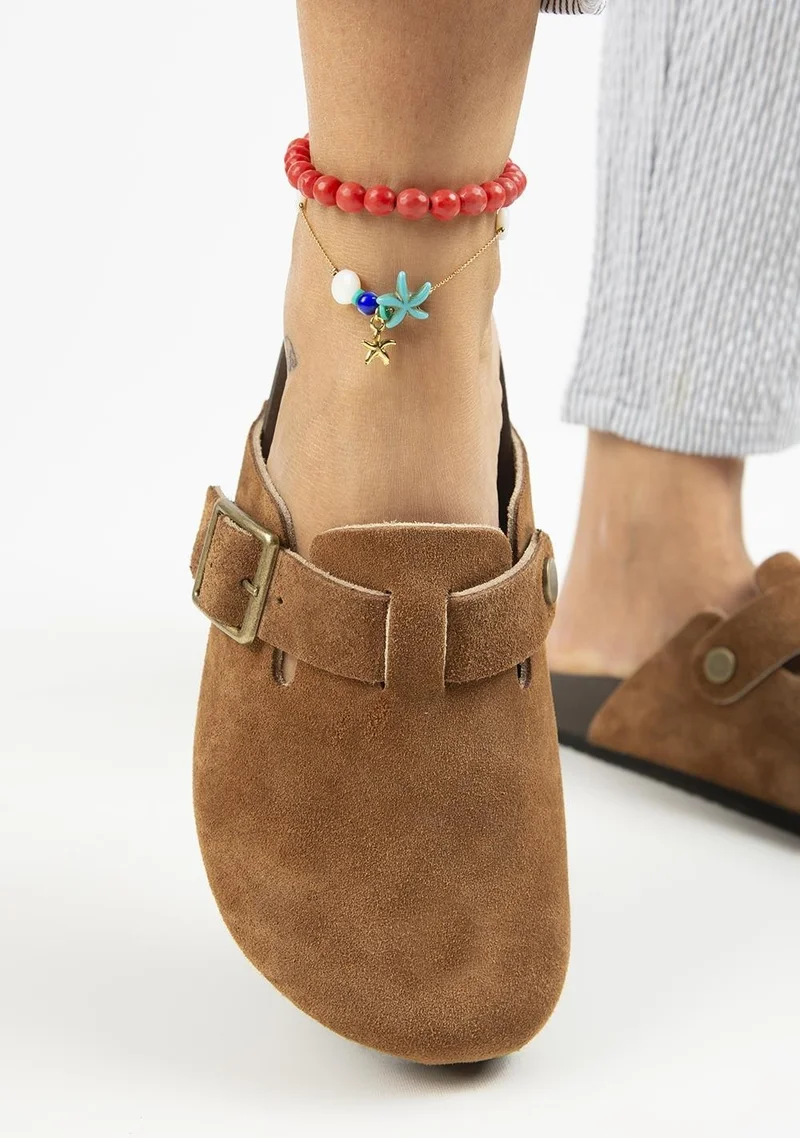 Manijero Manjero Zeta 2 Women's Leather Leather Belt Buckle Sabo Tan Slippers