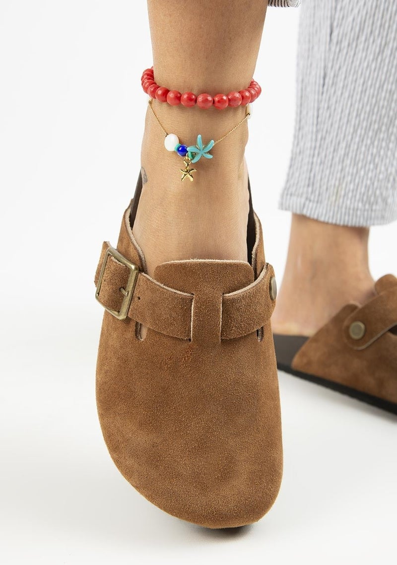 Manijero Manjero Zeta 2 Women's Leather Leather Belt Buckle Sabo Tan Slippers  - Image 4