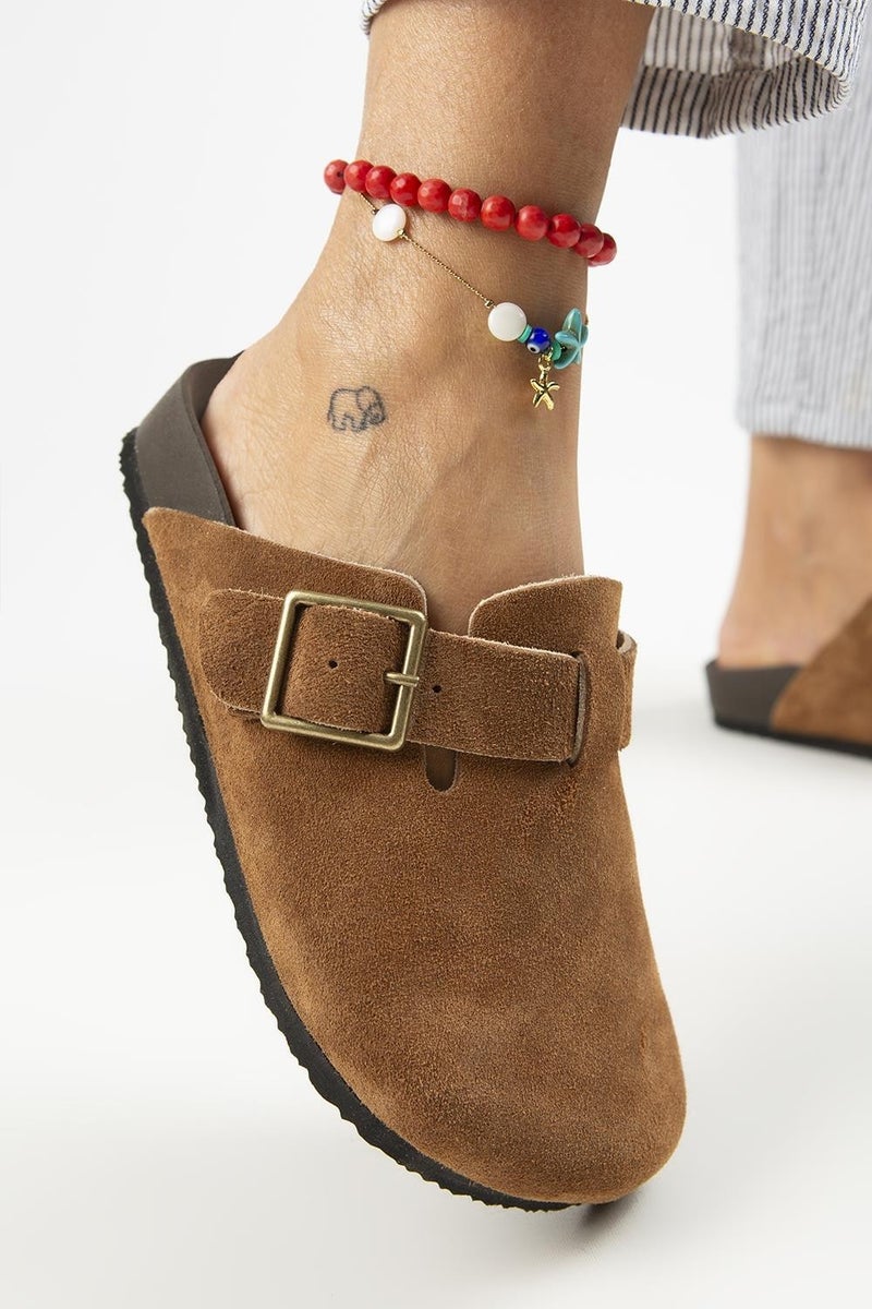 Manijero Manjero Zeta 2 Women's Leather Leather Belt Buckle Sabo Tan Slippers  - Image 3