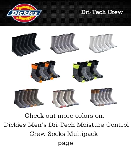 Dickies Men's Dri-Tech Essential Moisture Control Crew Socks Multipack, Solid Black (6 Pairs), Medium - Image 4