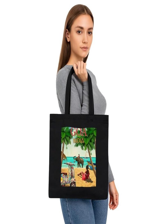 PrintingZone Black Tote Bag With Pocket Printed Designed Canvas Tote Bags For Women large capacity|Tote bag For Shopping| College| Travel| More Canvas Handbag For Unisex Bag(BTB220) - Image 3