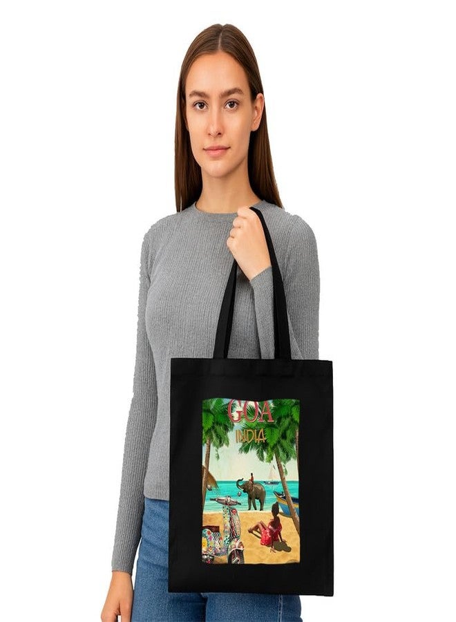 PrintingZone Black Tote Bag With Pocket Printed Designed Canvas Tote Bags For Women large capacity|Tote bag For Shopping| College| Travel| More Canvas Handbag For Unisex Bag(BTB220) - Image 2