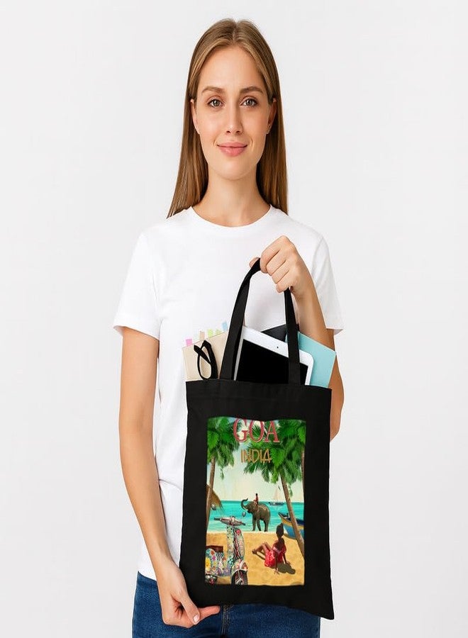 PrintingZone Black Tote Bag With Pocket Printed Designed Canvas Tote Bags For Women large capacity|Tote bag For Shopping| College| Travel| More Canvas Handbag For Unisex Bag(BTB220) - Image 4