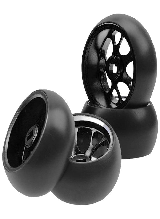 Vgoohobby 4Pack Vgoohobby 1/28 Tires Plastic Drift Car Tyres w/Alloy Wheel Rims Compatible with Wltoys K969 K989 Kyosho Mini-Z Mini-Q Mini-D 1/28 RC Drift Car (Black) - Image 2