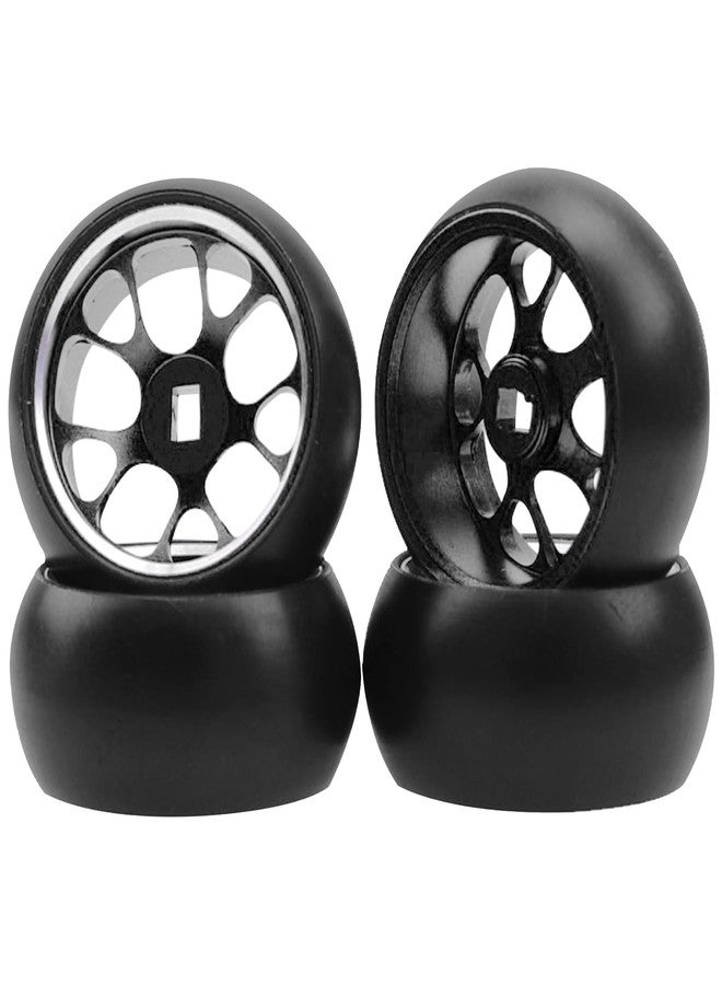 Vgoohobby 4Pack Vgoohobby 1/28 Tires Plastic Drift Car Tyres w/Alloy Wheel Rims Compatible with Wltoys K969 K989 Kyosho Mini-Z Mini-Q Mini-D 1/28 RC Drift Car (Black) - Image 1