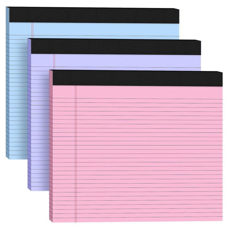 AILZFEI 3 Pack Wide Legal Pads 11" x 9.5" (Landscape Format) Pink Purple Blue College Ruled Note Pad Narrow Ruled 30 Sheets per Notepad Perforated Writing Paper with Thick Backboard Horizontal Pads of Paper - Image 1