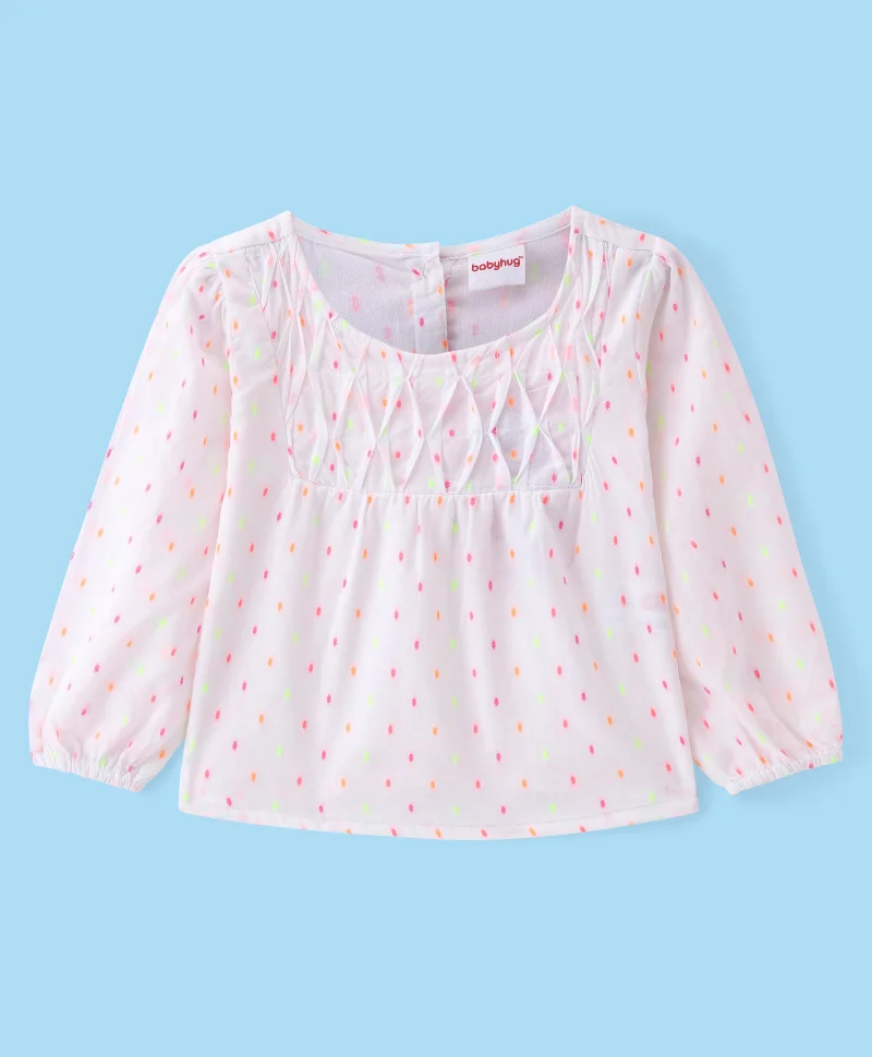 babyhug Babyhug Rayon Knit Full Sleeves Printed  Top - White