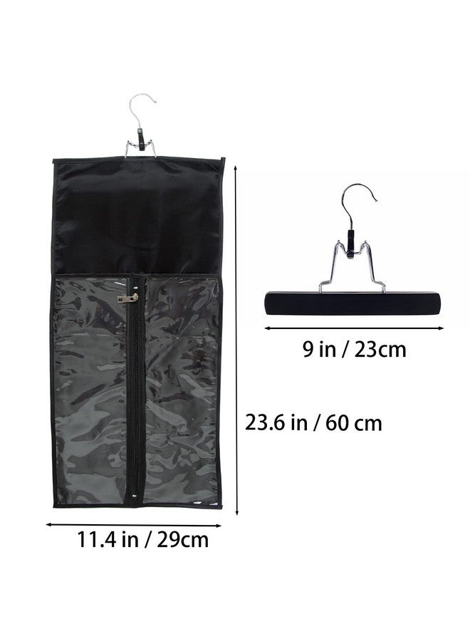 RJMBMUP 1 Pack Hair Extension Satin Storage Bag With Hanger Wig Holder Bundles Hairpieces Ponytail Wig Style Hair Travel Black Color - Image 3