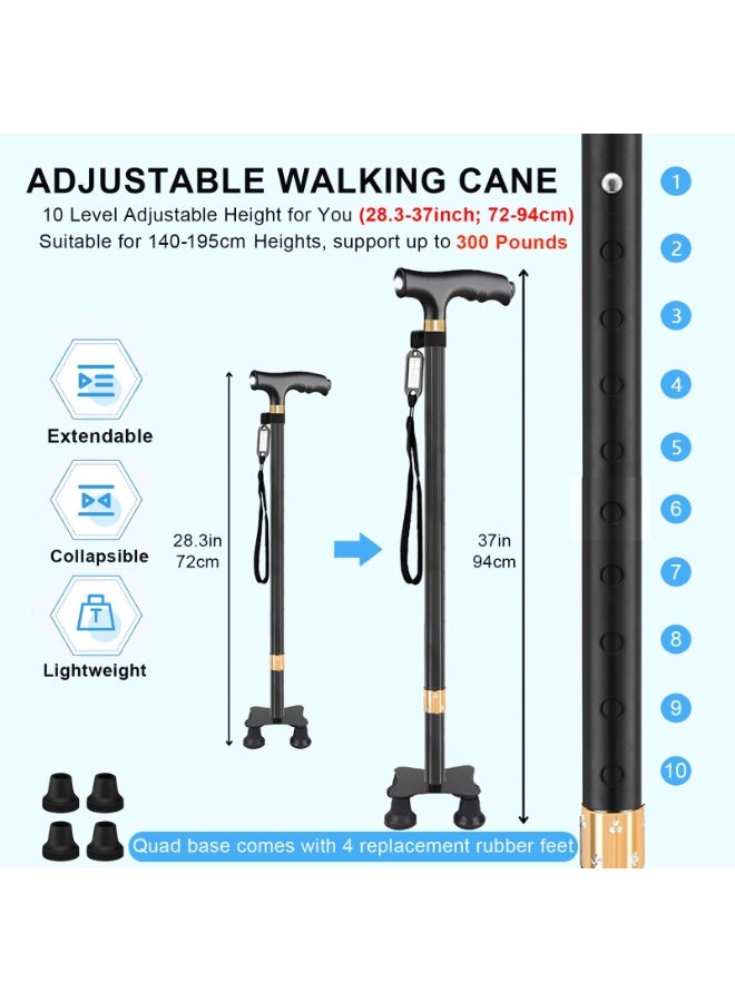 MarlaMall Walking Sticks with 10 Height Adjustable, Walking Cane Lightweight Comfortable Travel Cane with LED Light, Sturdy 4-Legged Base and Anti-Lost Hangtag for Seniors & Adults - Image 4