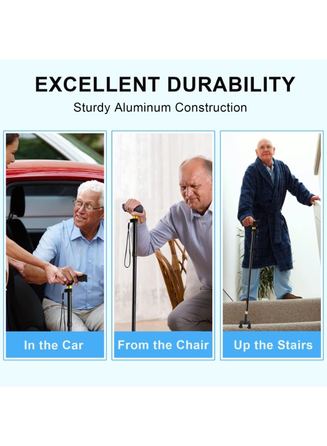 MarlaMall Walking Sticks with 10 Height Adjustable, Walking Cane Lightweight Comfortable Travel Cane with LED Light, Sturdy 4-Legged Base and Anti-Lost Hangtag for Seniors & Adults - Image 3