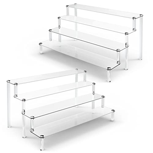 KALYLOC KALYLOC 2Pcs Acrylic Riser Shelf Display Stand 4 Tier Clear Display Shelf Action Figures Holder Collectibles Shelf for Toys Cupcakes Dessert Jewels Figurines157x105x75inch 