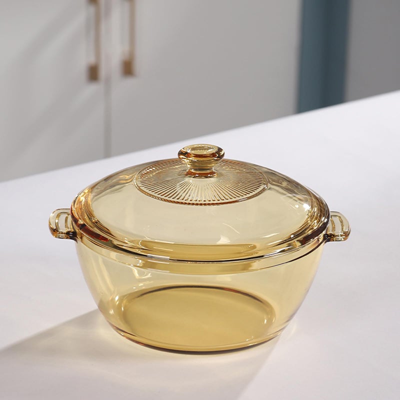 The Better Home Zest Series Borosilicate Glass Serving Casserole (1.5L) | Glass Bowl With Lid | Glass Casserole With Glass Lid | Microwave & Dishwasher Safe | Gift For Housewarming (Amber) - Image 1