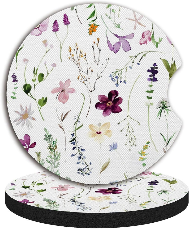 Adastrah Wildflowers Universal Auto Anti Slip Insert Coasters, 2 Pack Rubber Car Coasters with A Finger Notch - Image 5