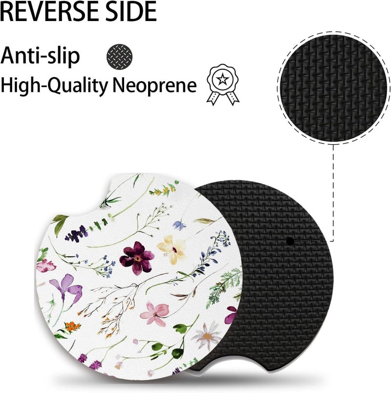 Adastrah Wildflowers Universal Auto Anti Slip Insert Coasters, 2 Pack Rubber Car Coasters with A Finger Notch - Image 3