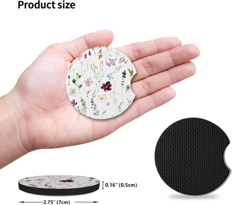Adastrah Wildflowers Universal Auto Anti Slip Insert Coasters, 2 Pack Rubber Car Coasters with A Finger Notch - Image 4