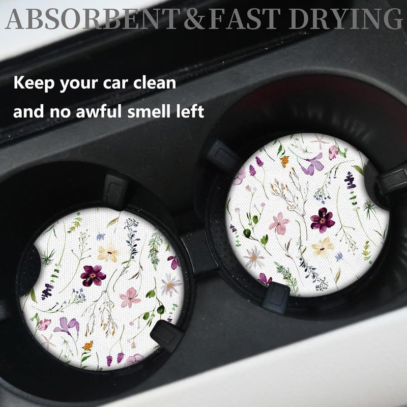 Adastrah Wildflowers Universal Auto Anti Slip Insert Coasters, 2 Pack Rubber Car Coasters with A Finger Notch - Image 2