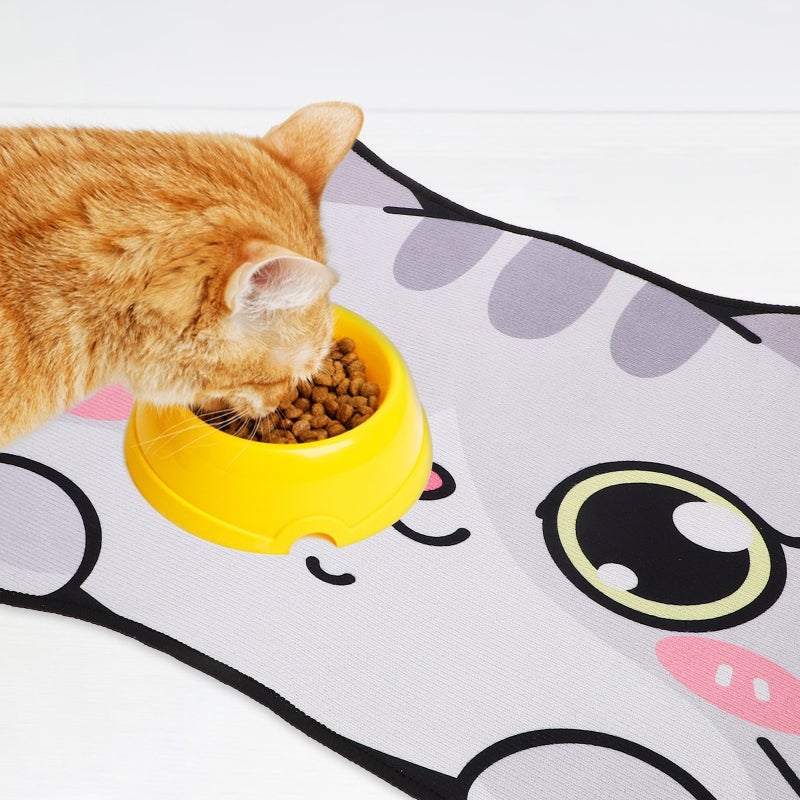 2pcs Lovely Pet Feeding Mat Cartoon Cat Design Pet Food Bowl Mat Easy Cleaning Quick Dry Pet Water Bowl Mat - Image 3