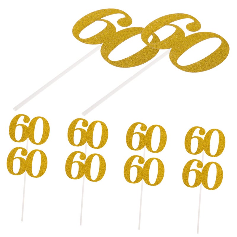60 Golden Glitter Number Cupcake Toppers For Birthdays Weddings Party Cake Decoration Picks - Image 2