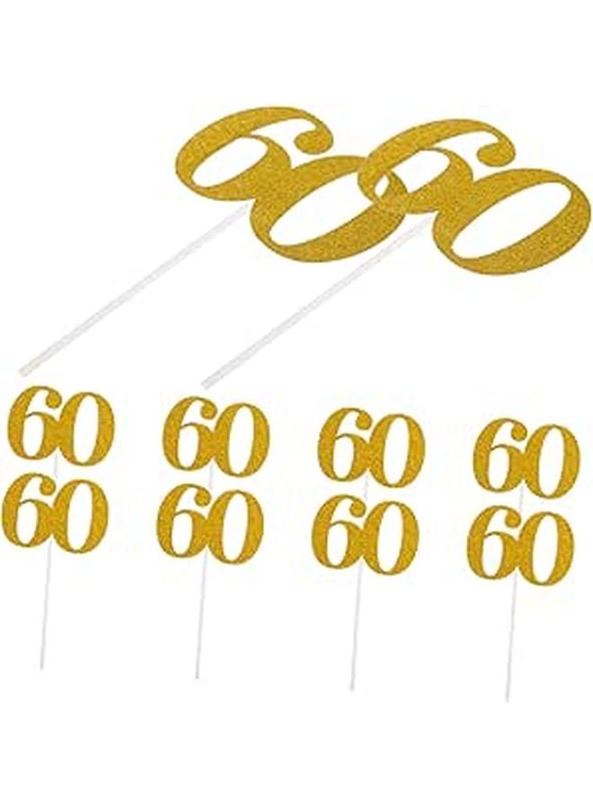 60 Golden Glitter Number Cupcake Toppers For Birthdays Weddings Party Cake Decoration Picks - Image 1