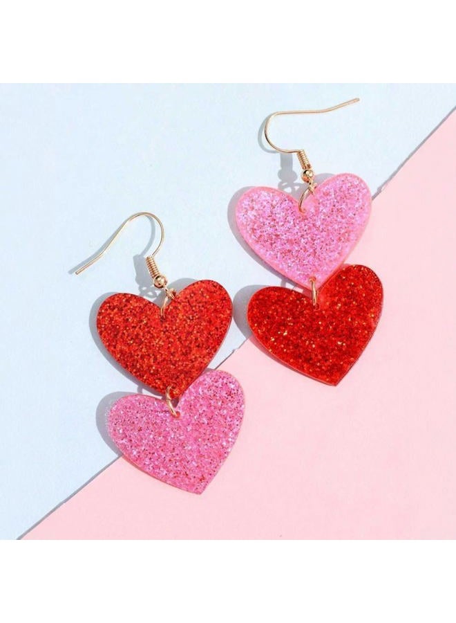 Cifudec Heart Earrings Dangle Valentine's Day Earrings Heart Earrings Cute Love Dangling Heart Earrings for Women, Normal, Acrylic, No Gemstone - Image 2