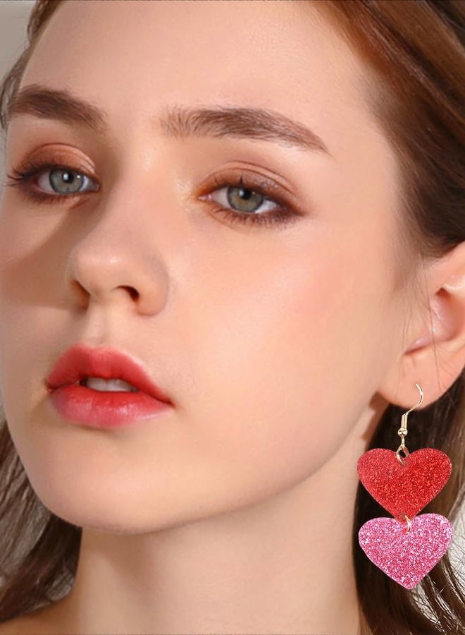 Cifudec Heart Earrings Dangle Valentine's Day Earrings Heart Earrings Cute Love Dangling Heart Earrings for Women, Normal, Acrylic, No Gemstone - Image 3