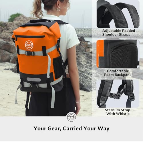 STOVER 5/10/25/30/40/55L Waterproof Dry Backpack & Phone Case- X-Large Floating Dry Bag for Kayaking, Travel, Hiking, Fishing, Camping, Motorcycles & Beach, Heavy-Duty Roll Top Men/Women (Orange) - Image 5