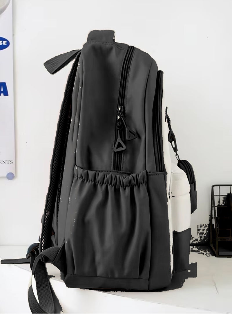 School Bag, 4 Piece Black Nylon Backpack Set for Teen Girls – Cute Black School Bag Set Includes 1 Backpack, 1 Crossbody Bag, 1 Stationery Pouch & 1 Small Hanging Pouch – Lightweight Student Shoulder Bags for School, Travel & Daily Use - Image 5