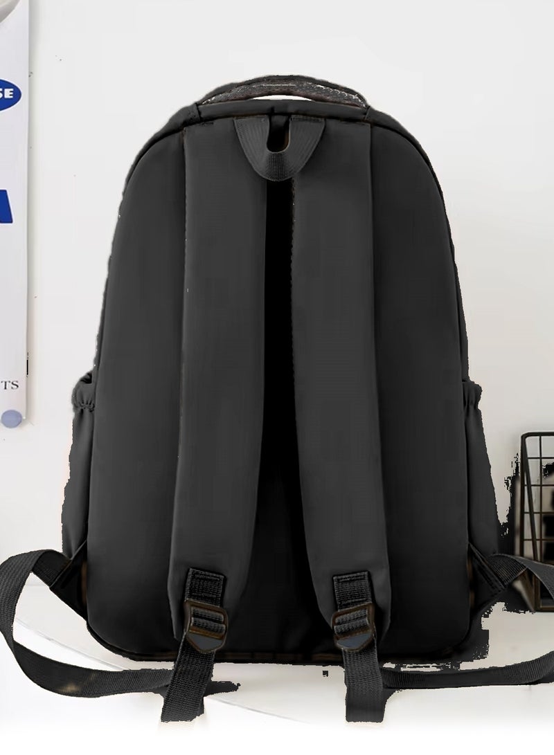 School Bag, 4 Piece Black Nylon Backpack Set for Teen Girls – Cute Black School Bag Set Includes 1 Backpack, 1 Crossbody Bag, 1 Stationery Pouch & 1 Small Hanging Pouch – Lightweight Student Shoulder Bags for School, Travel & Daily Use - Image 4