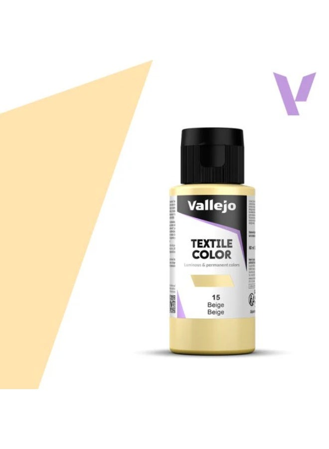 طلاء قماشي بيج 15 – زجاجة 60 مل بلمسة نهائية غير لامعة قابلة للغسل