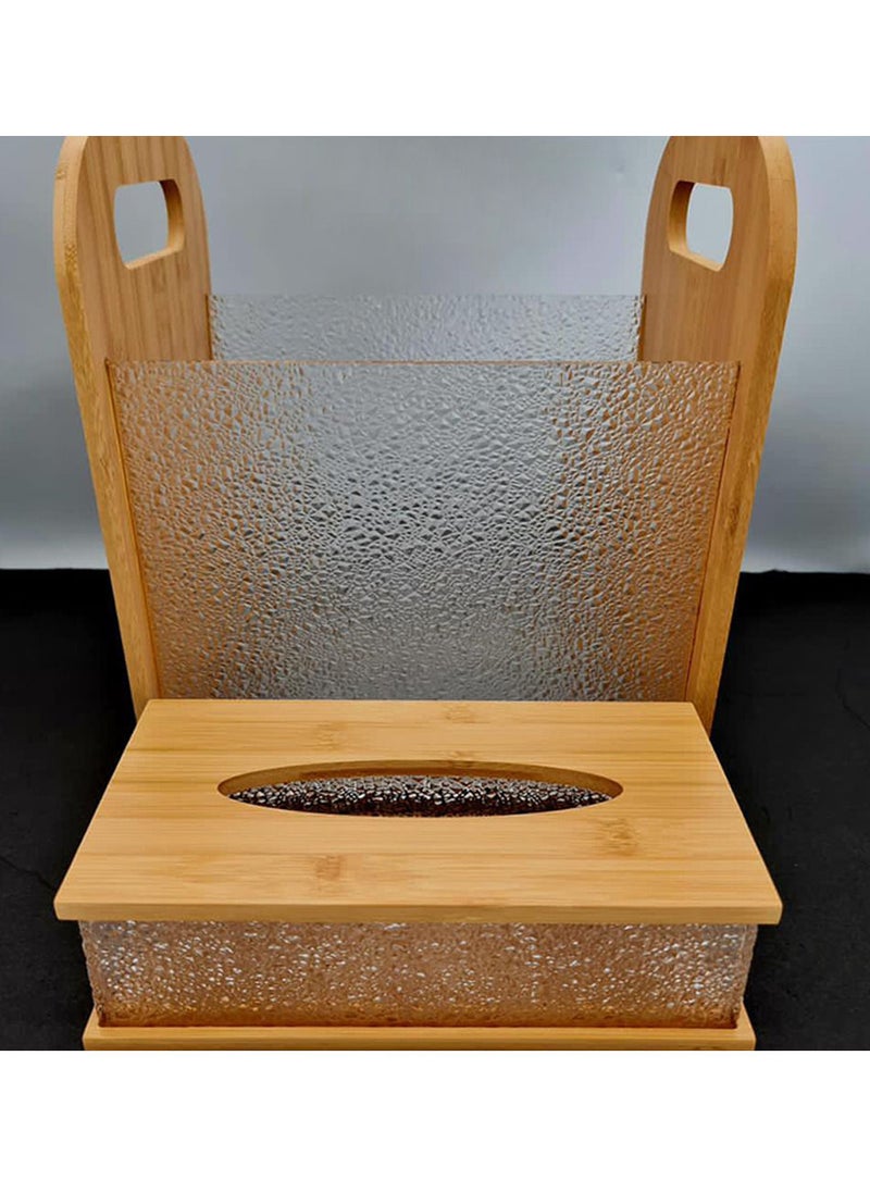 Generic - Perfect design clear/wooden wastebasket and tissue box set - Image 1