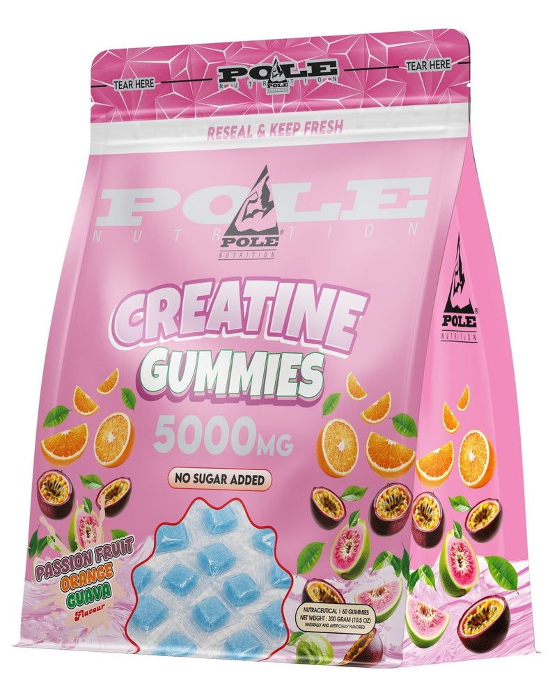 POLE NUTRITION جواهر الكرياتين 5000 ملغ - قوة العضلات والأداء (فاكهة العاطفة والبرتقال والجوافة) - Image 1