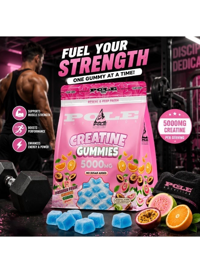 POLE NUTRITION جواهر الكرياتين 5000 ملغ - قوة العضلات والأداء (فاكهة العاطفة والبرتقال والجوافة) - Image 3