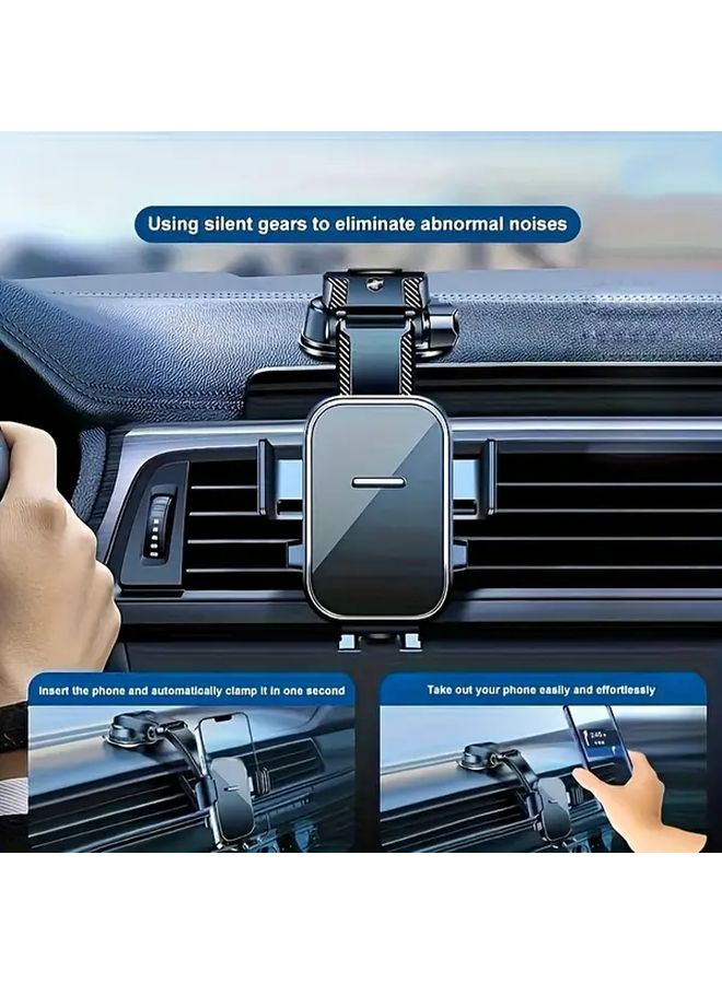 Car Dashboard Phone Holder Vertical Horizontal Adjustment 360 Degree Rotatable Mount Universal Fit All Devices Adjustable Suction Cup Mobile Navigation Black - Image 1