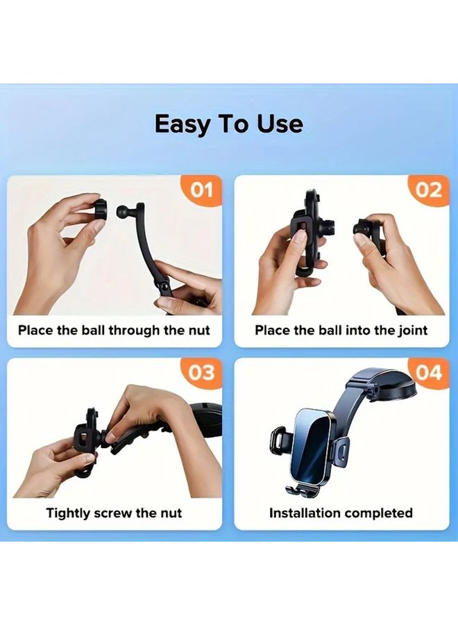 Car Dashboard Phone Holder Vertical Horizontal Adjustment 360 Degree Rotatable Mount Universal Fit All Devices Adjustable Suction Cup Mobile Navigation Black - Image 4