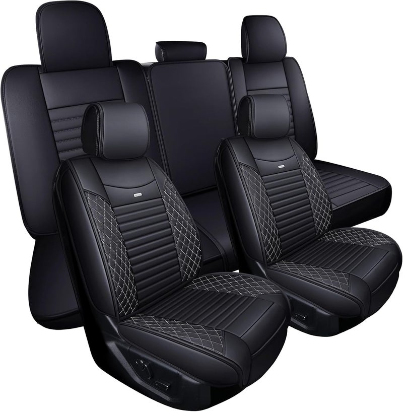 Aierxuan Full Set Seat Covers for 2009-2025 Ford F150 Truck SuperCab, Waterproof Black-White - Image 1
